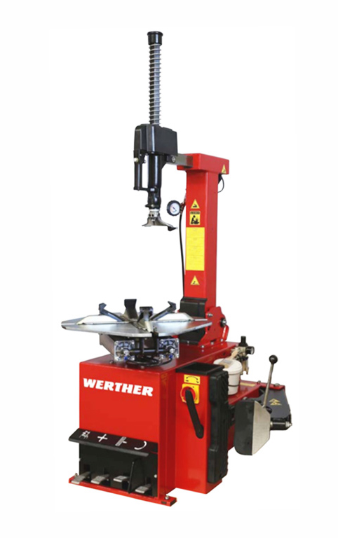 Italialaisen Wertherin valmistama rengaskone paineilmatoimisella työkaluvarrella.