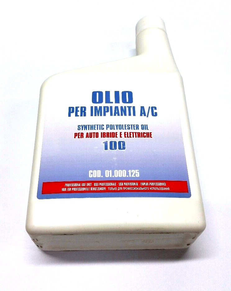 Yksi litra hybridiautojen ilmastointiöljyä.