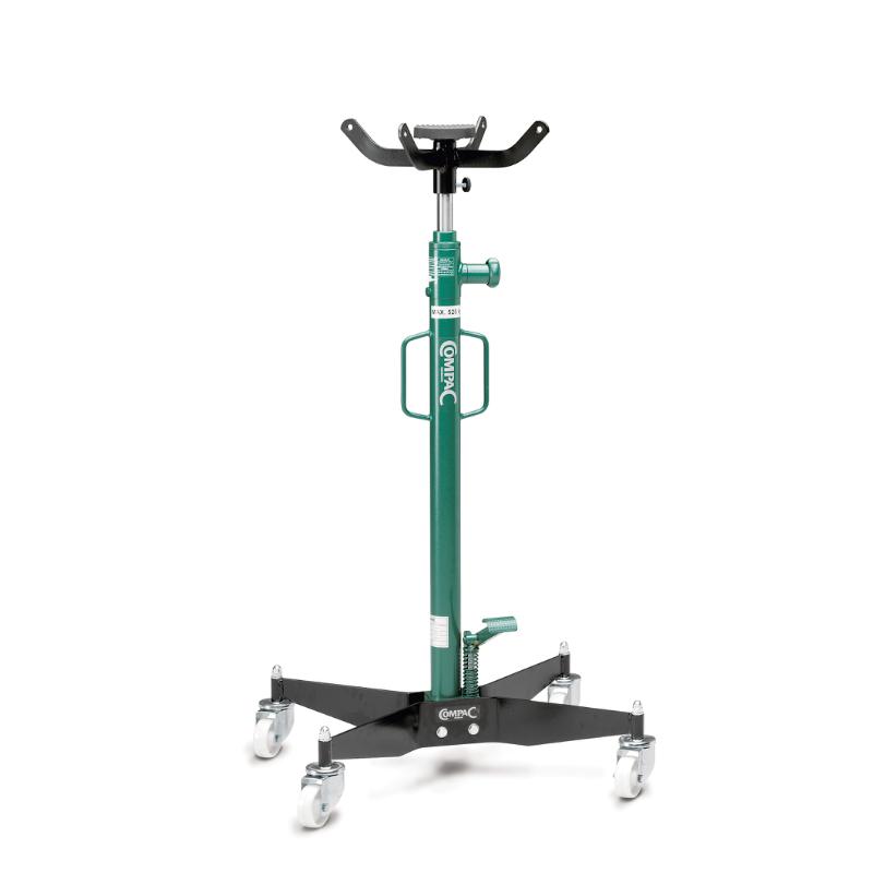 Compacin vaihteistonostin jossa on leveä ja tukeva runko, suuret pyörät, pikanostopoljin, jousikuormitettu alaslaskuventtiili sekä vaihteistoadapteri vakiovarusteena.