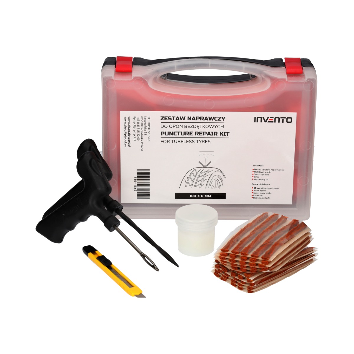 Tyre repair kit in a carrying case (102 mm cords, insertion tool, applicator, knife, grease) !TIPTOPOL! (available)